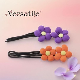 Flower Hair Twist Bun Maker for Girls Cute Deft Donut Bun Roller Ball Clip DIY Twister Hairstyle Accessories Lazy Hair Styling Tool for Back to School Birthday Daily Wear - 2 Pcs, Purple/Orange