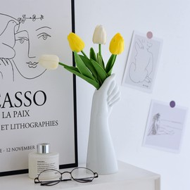 Human Body Vase,Small Flower Vase,White Ceramic Vase,Hand Vase,Modern Vase for Garden Home Living Room Decor,Table Art Statue Indoor Outdoor (White)