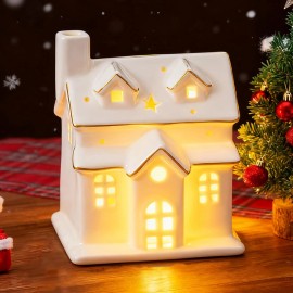 Illuminated 7-Inch White Ceramic Christmas Village House Decoration