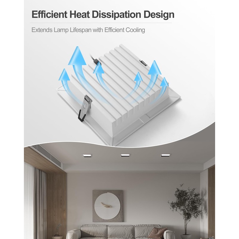 HITOO 8 Inch Square Recessed Light 5000K Anti-Glare LED Ceiling