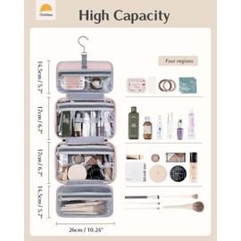 Chakipee Travel Hanging Toiletry Bag for Women - Foldable Toiletries Waterproof Organizer with Clear Window, Lightweight Wash Bags for Essentials, Makeup, Shampoo，Pink, Medium