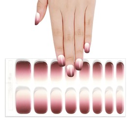 DANNEASY 16 Pieces Semi Cured Gel Nail Strips - Red Gradient Color, Gel Nail Stickers Full Nail Wraps Salon-Quality, Long Lasting, Easy to Apply with Nail File, Cuticle Stick, Prep Pads