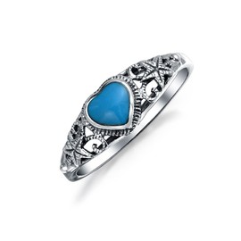 Bling Jewelry Nautical Starfish Reconstituted Turquoise Heart Ring 925 Silver