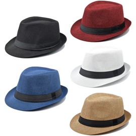 Gionforsy 5 Pack Mens Fedora Hat Classic 1920s Hat Short Brim Fedora Hats Summer Beach Panama Hat for Men Women (5pack-Mixed Bright Color)