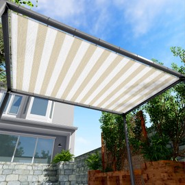 Windscreen4less 6' x 23' Sun Shade Sail Straight Edge Sun Shade Canopy Cover Outdoor with Grommets D-Ring UV Block for Pergola Backyard Patio (Beige White Stripe)