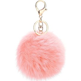 Double Smile Fluffy Bag Charm Cute Pom Keychain Pendant Fake Fur Accessory, pink a