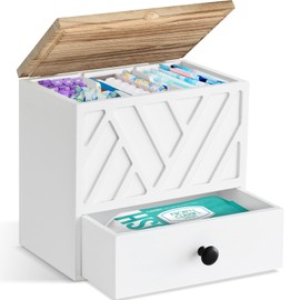 Tampon Holder for Bathroom Decor, Feminine Product Organizer with Lid and Drawer, Shark Week Tampon Storage, Wood Pad and Tampon Organizer for Toilet Organizer, Bathroom Accessories Box for Girl Stuff