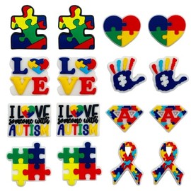 PEVOGON 16 Pcs Silicone Focal Bead Cute Loose Beads Accessory for DIY Keychains Bracelet Necklace Pens Lanyard Making (Autism)