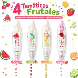 YINGDIHUT Juego De 4 Piezas Con Pegatinas Bonitas Rotuladores, Juego De Subrayadores, Totalmente Subrayados, Rotuladores Pastel Para Agendas, Álbumes De Recortes y Material Escolar (Fruta)