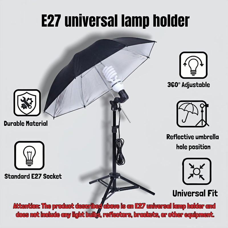 E27 Lamp Holder with Umbrella Bracket, 360° Adjustable Photography Light