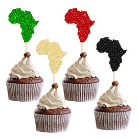 Gyufise 24Pcs African Map Cupcake Toppers Happy Juneteenth Cupcake Toppers Black History Month Decorations for African American Juneteenth Freedom Day Kwanzaa Party Supplies