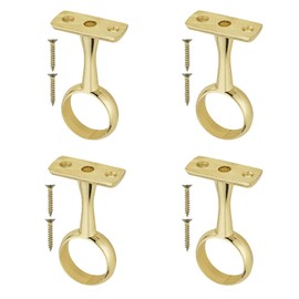 TERF® Polished Brass Ceiling-Mount Bracket for Up to 19mm Diameter Curtain Pole Wall Mount Rod Holder Closet Wardrobe Bracket Shower Curtain Rod Pipe Bracket with Fixing - Pack of 4