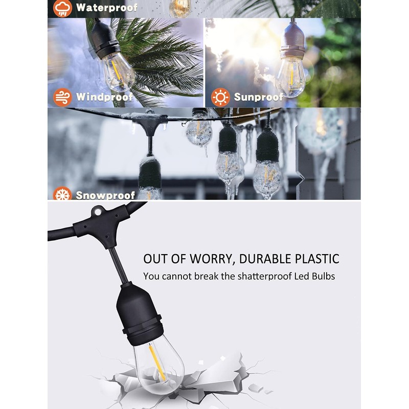 Yuhoolamp 200FT Outdoor String Lights with 60+3 Replaceable S14 Edison