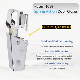 Kason 1095 Spring Action Door Closer for Heavy Walk-in Coolers/Freezers with Adjustable Wide Hook, Flush to 3/4" Offset