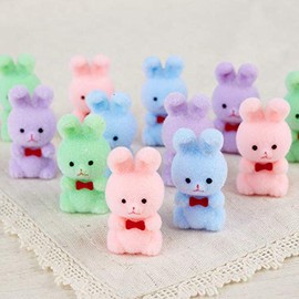 Package of 24 Pastel Colored Miniature Flocked Bunnies for Home Decorating and Displaying