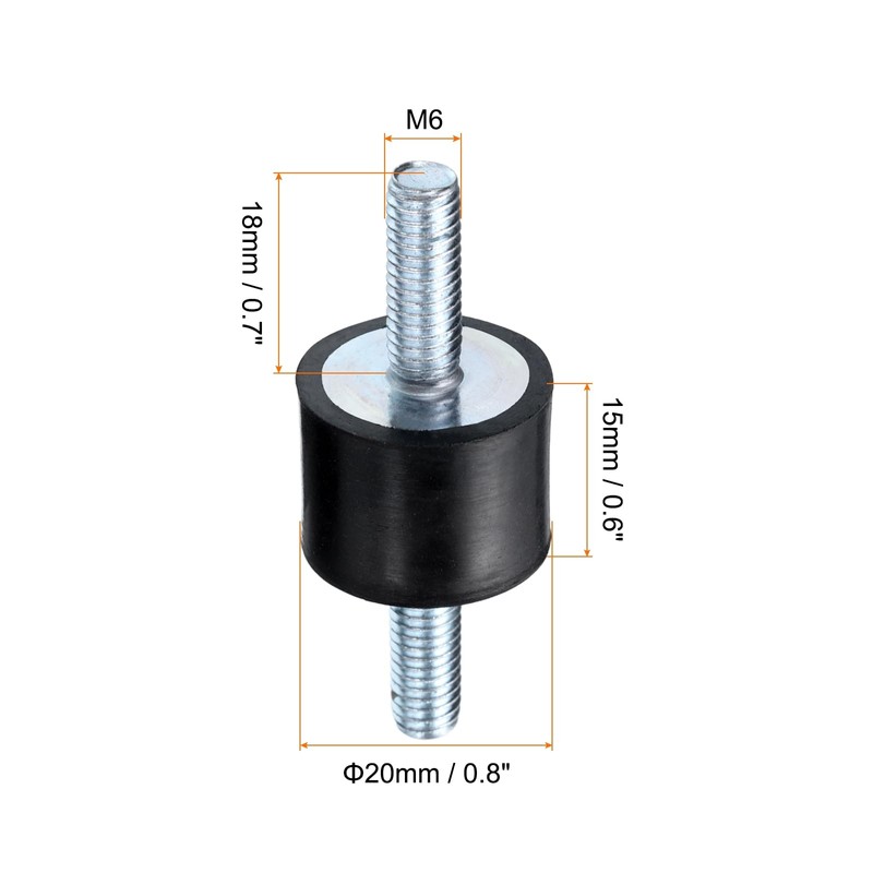 sourcing map 8pcs M6x18mm Rubber Isolator Mounts with Studs 20x15mm