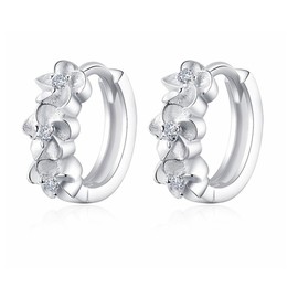 Flower Silver Earrings Made of Genuine 925 Sterling Silver for Women Children Girls Birthday, Sterling Silver, Cubic Zirconia