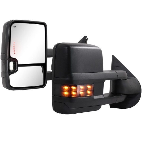 Towing Mirrors for 2007 2008 2009 2010 2011 2012 2013 Chevy Silverado Suburban Tahoe Avalanche GMC Sierra Yukon with Power Glass Turn Signal Light Backup Lamp Heated Extendable Pair
