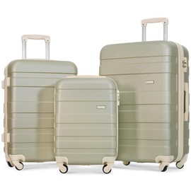 FridayParts Luggage Sets New Model Expandable ABS Hardshell 3pcs, Hardside Lightweight Durable Suitcase sets Spinner Wheels Suitcase with TSA Lock 20"24"28"(Golden Green amd Beige)