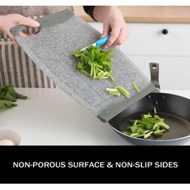 Cutting Board Set of 2, Plastic Chopping Board for Small Kitchen Tasks, Non Slip Edges, Unique Design Cutting Boards with Multiple Juice Grooves, BPA Free, Non-Porous, Dishwasher Safe (Grey-2 Pack)