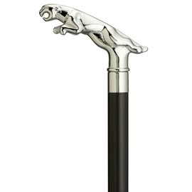 AnNafi Silver Plated Walking Cane Black Metal Chrome Finish Handle Wooden Shaft | Nautical Antique Walking Stick Jaguar Handle (Jaguar)