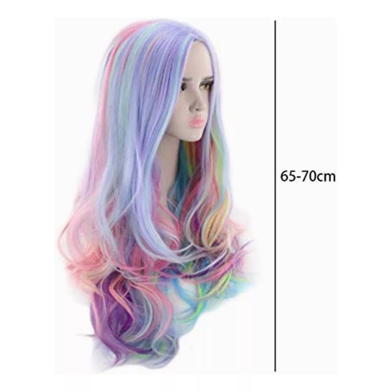 Sroje Peluca De Pelo Largo Rizado Color Arcoíris Para