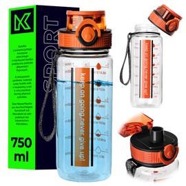 KADAX Water Bottle 750 ml, Leak-Proof Water Bottle Made of BPA-Free Tritan, Reusable Sports Bottle with Flip Lid, Carry Handle and Time Marking (Orange)