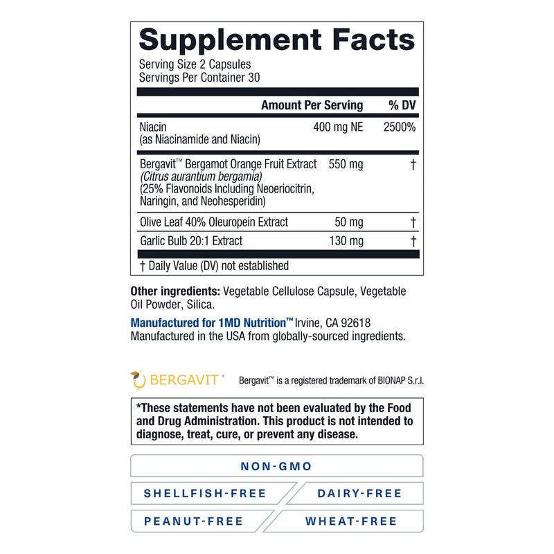 1MD Nutrition CholestMD with Olive Leaf Extract, Bergavit, Niacin, Garlic