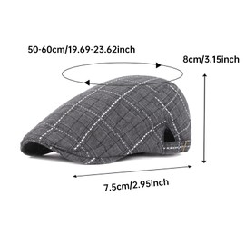 YAMEIZE Vintage Flat Cap Grid for - Men Women Duckbill British Style Newsboy Cotton Beret Hat Men Retro Winter Driving Outdoor Dark Grey