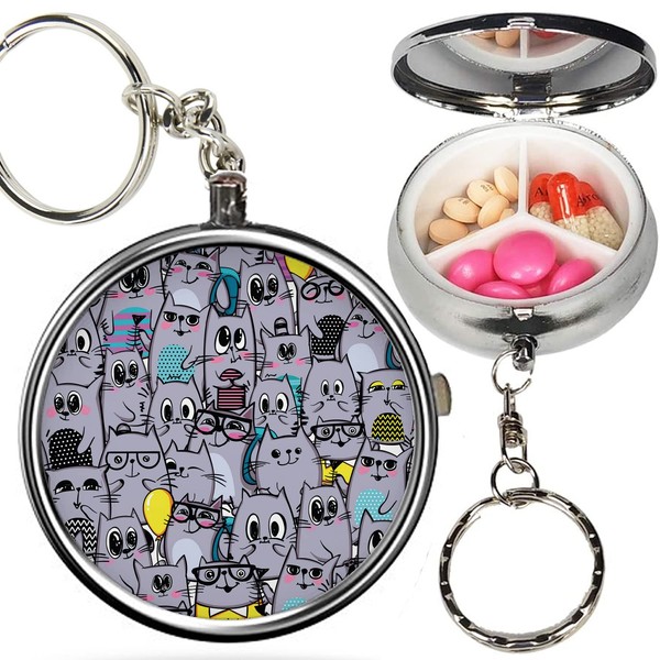 Pack of 2 - Portable Pill Organizer (Cartoon Cat) Metal