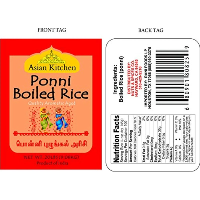 Asian Kitchen Ponni Boiled Rice 20-Pound Bag, 20lbs (9.08kg)