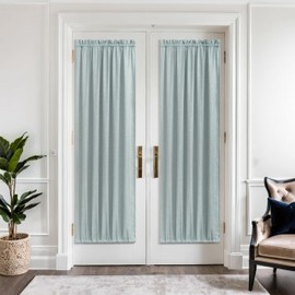 Teal Curtains 72 Inch Length for Boys Playroom 2 Panel Set Rod Pocket Drapes Linen Textured Semi Sheer Spring Sea Green Curtains for Bedroom Window Dressing Patio Door 52x72 Inches Long Aqua Grey
