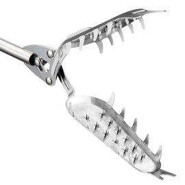 Premium Stainless Steel Reacher Grabber 49" – Heavy-Duty Trash Picker, Fireplace/BBQ Log Tongs, Snake Tongs & Snake Grabber, No-Wire Power Claw, Made in Korea, Outdoor Yard Tool | FTH