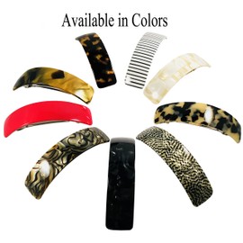 French Amie Curved Amber Brown Large Handmade Strong Grip Celluloid Automatic Hair Clip Barrette