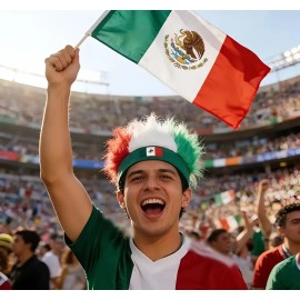 Peluca Tricolor México Mundial Para Fiestas Con Pegatina 3pz Tricolor Aficionados Mexicanos, Partido De Fútbol, Celebración Del Mundial