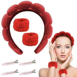Set of 3 Face Wash Headband and Wristband, Hair Band, Women Makeup Headband and Wrist Band Coral Fleece Headbands & Wristbands for Skin with 4 Hair Clips