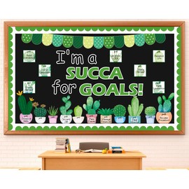 Succulent Bulletin Board Set Motivational Classroom Decorations Back to School I’m A Succa for Goals Cactus Themed Paper Cutouts for School Nursery Chalkboard Wall Door Decor Teacher Supplies