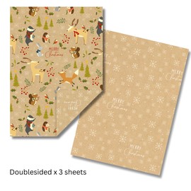 Glick Luxury Christmas Folded Wrap (3 Sheets) Christmas in the Woods (Double Sided) Christmas Wrapping Paper