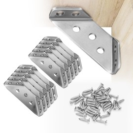 10PCS Corner Connectors, Stainless Steel Universal Corner Braces, Premium Angle Corner Brackets with 40PCS Screws, Furniture Triangle Support for Wood Shelf, Cabinets, Tables, Chairs