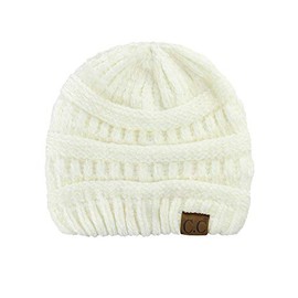 C.C Women's Chenille Soft Warm Thick Knit Beanie Cap Hat-Ivory