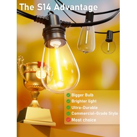 Jerritte 100FT LED Outdoor String Lights with 30 Edison Shatterproof IP65 Waterproof Bulbs, 2700K Dimmable Commercial Grade Patio Lights, Heavy Duty Outside Hanging Light for Garden Porch Deck Decor