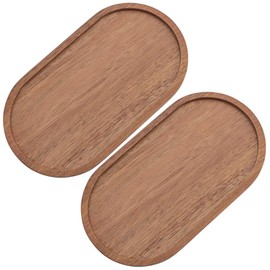 GORGECRAFT 2Pcs Oval Wood Tray Wooden Serving Plates Rustic Platter Decorative Ottoman Bathroom Counter Trays for Living Room Breakfast in Bed Food Fruits Coffee Camel Color 7.44x4.09inch