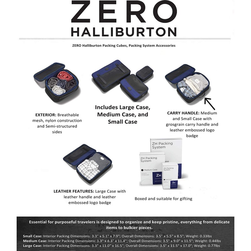 ZERO Halliburton Packing Cubes, Packing System Accessories (Black, Medium Packing