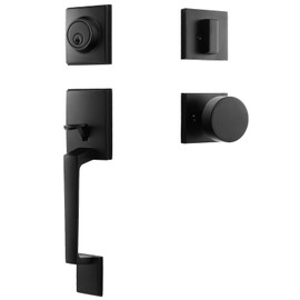 dairazan Matte-Black Modern Front Door-Handle - Entry Door Lock with 3 Keys Single Cylinder Deadbolt,Exterior Door Lever Set,Indoor and Outdoor Handle,Reversible for Left and Right Hand