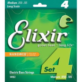 Elixir® Saiten Nickel-Wound 4-str. E-Basssaiten mit NANOWEB® Beschichtung, Long Scale, Medium (.050-.105)
