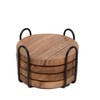 EDHAS Acacia Wood Coasters for Drinks with Iron Holder Stand