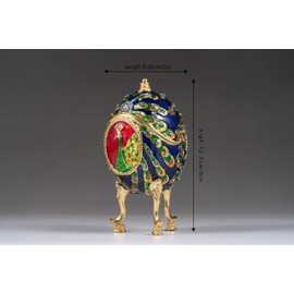 Crown Heritage Collectibles Mini Peacock Egg - Handset Crystals, Gold Tone, Handset on The Front and Back Peacock Feather Coloring