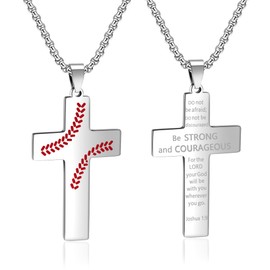 AMAZINGSUN Baseball Cross Necklace for Men.Silver Cross Necklace Gifts for Men.Stainless Steel Inspirational Bible Verse Pendant Chain,Birthday Gifts for Him