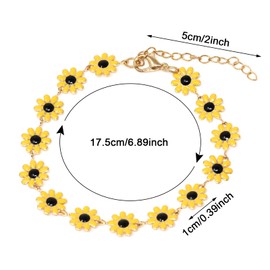 Honbay Enamel Alloy Daisy Flower Necklace Bracelet Set for Women, Small, Metal, No Gemstone