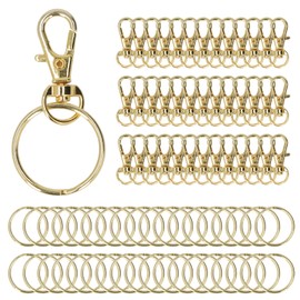 100PCS Gold Lobster Claw Clasp with Key Rings Rustproof Metal Keychain Clip for DIY Keychain Jewelry